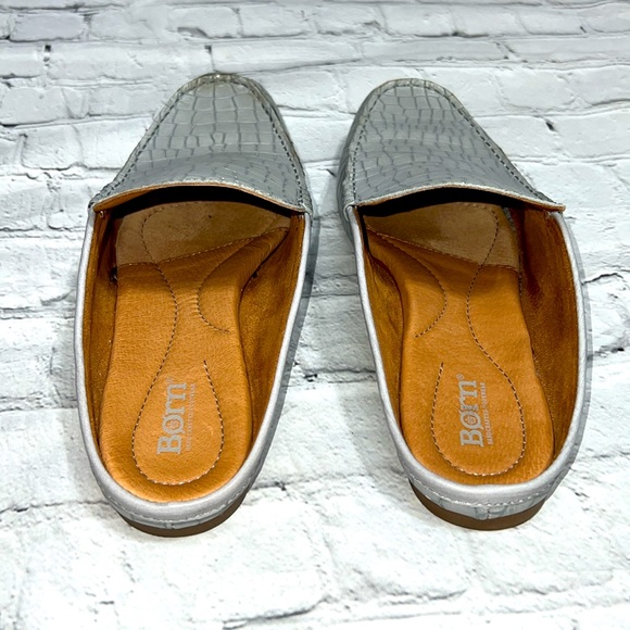 Born Capricorn Mules Croc Embossed Leather Slip-on Loafers - Gray/Grey - Size 10 - Picture 4 of 14